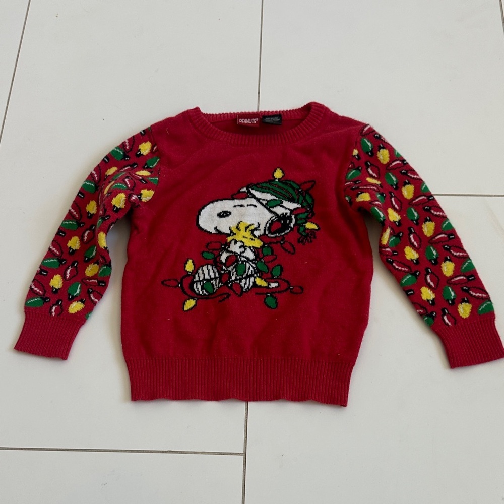 Peanuts Red Holiday Sweater with Festive Design 18m baby
